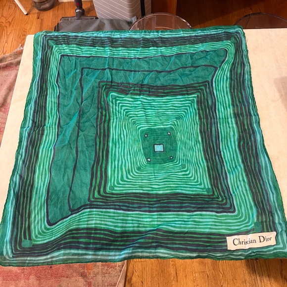 Vintage Blue and Green Dior Scarf - Picture 1 of 4